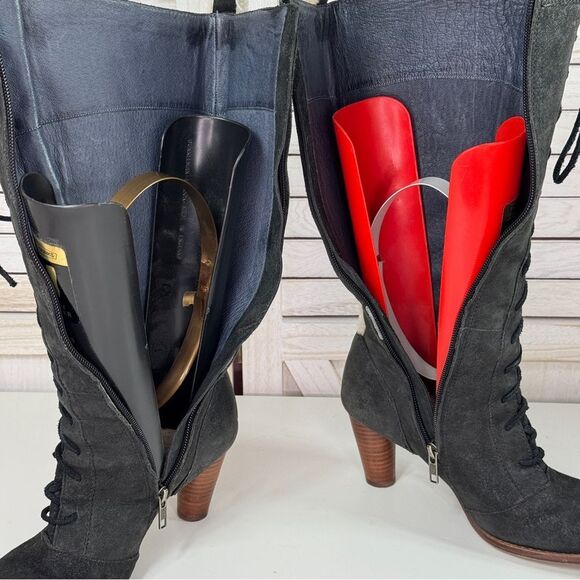 Ugg Camille Oil Rubbed Leather Lace Up Knee High Heeled Boots Black 6.5 5488 - Picture 8 of 13